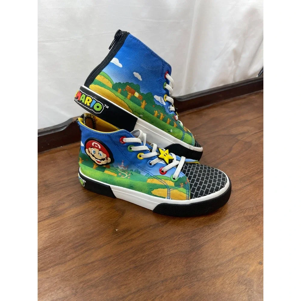 Ground Up Super Mario Kid's Size 2 Casual Shoes Back Zip Sneakers Hightop Clean
